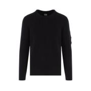 Sort Ribstrikket Crewneck Sweater