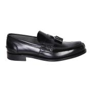 Sorte Læder Loafers Elegant Tassel