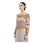 Etnisk Tema Beskåret Sweater Beige