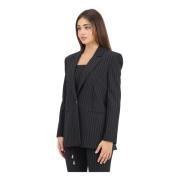 Sort Stribet Dame Blazer Jakke