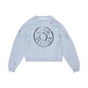 Blå Logo Print Distressed Sweater