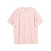 Blomstret Velvet T-shirt i Pink