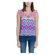 Pink V-Neck Tank Top med Print