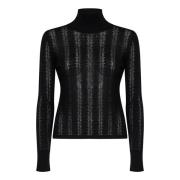 Sort Ribstrikket Turtleneck Sweater