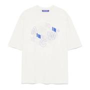 Beige Bomuld T-shirt med Logo Print