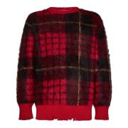 Rød Tartan Sweater Med Distressed Finish