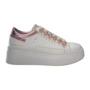 Hvid og Pink Læder Sneaker med Glitterdetaljer