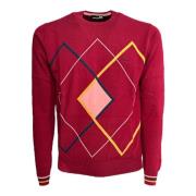 Rød herre sweater med multicolor diamantmønster - XL