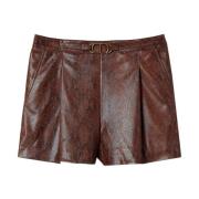 Brun Faux Læder Shorts med Øglehud Effekt