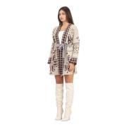 Beige Cardigan med Jacquard Stof