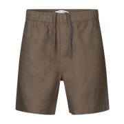 Linen Mid-Waist Shorts med Lommer