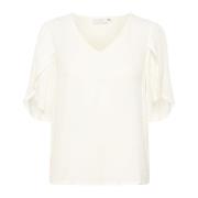 Elegant V-Neck Bluse med Halve Ærmer