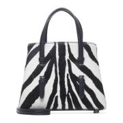 Zebra Ponyskin Taske med Sort Læder