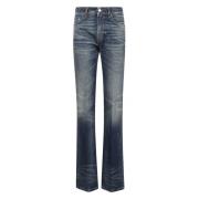 Vintage Blue Blomstret Denim Jeans