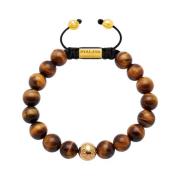 Men's Beaded Bracelet with Gold and Brown Tiger Eye