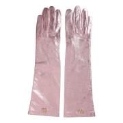 Metallic Læder Lange Handsker Pink