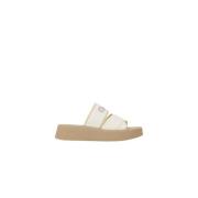 Beige & White Linned Slip-On Mules