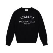 Sort crew neck sweater med logo