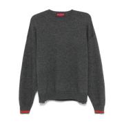 Grå uld-cashmere sweater med web-stribe detalje