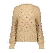 Blomstret Dot Pullover Sand/Cyclame