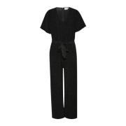 Sort Glitter Jumpsuit med Brede Ærmer