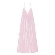 Pink Ruffled Deep Neckline Kjole