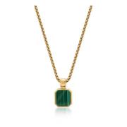 Gold Necklace with Square Malachite Pendant