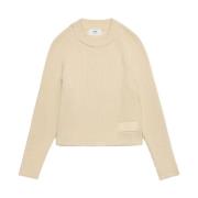 Casual Beige Sweater Bomuld Uld