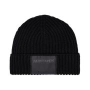 Sort Uld Ribstrikket Beanie Hat