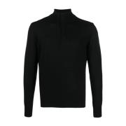 Sort Uld Zippet Pullover Sweater