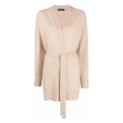 Beige Uld Cardigan med Metalliseret Polyester