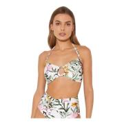 Hvid bandeau bikini top med blomsterprint