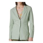 Sage Green Blazer med Åben Krave