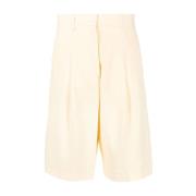 Beige Linned Bomuldssammensat Skræddersyet Shorts