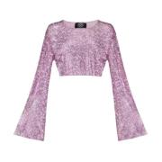 Pink Mesh Crop Top med krystalpynt