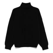 Sort Uld Ribstrikket Sweater