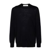 Navy Blue Uld Sweater Ribbet Crew