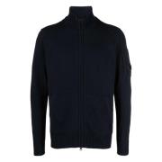 Navy Blue Uld Cardigan med Linse Detalje