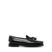 Sort Læder Tassel Slip-On Sko