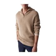 Beige Højhalset Zip-sweater