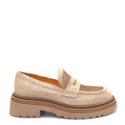 Beige Ruskind Loafer med Gummisål