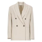 Beige Uld Blend Blazer Kvinde