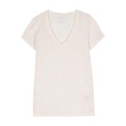 Beige Linned Blend V-Hals T-shirt