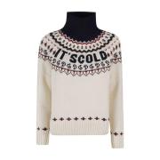 Blå Fair Isle Strik Turtleneck Sweater