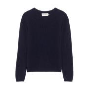 Ribbet uld cashmere rund hals sweater