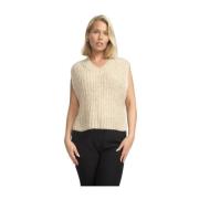 Beige Strikvest med V-hals