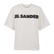 Hvid Bomulds T-Shirt med Logo Print