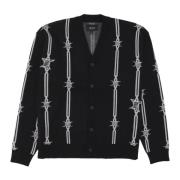 Barbed Wire Jacquard Cardigan Sweater Sort