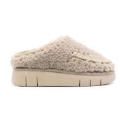 Grå Shearling Slip-On Sandaler