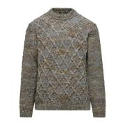 Multifarvet Crew-neck Sweater med Fletmønster